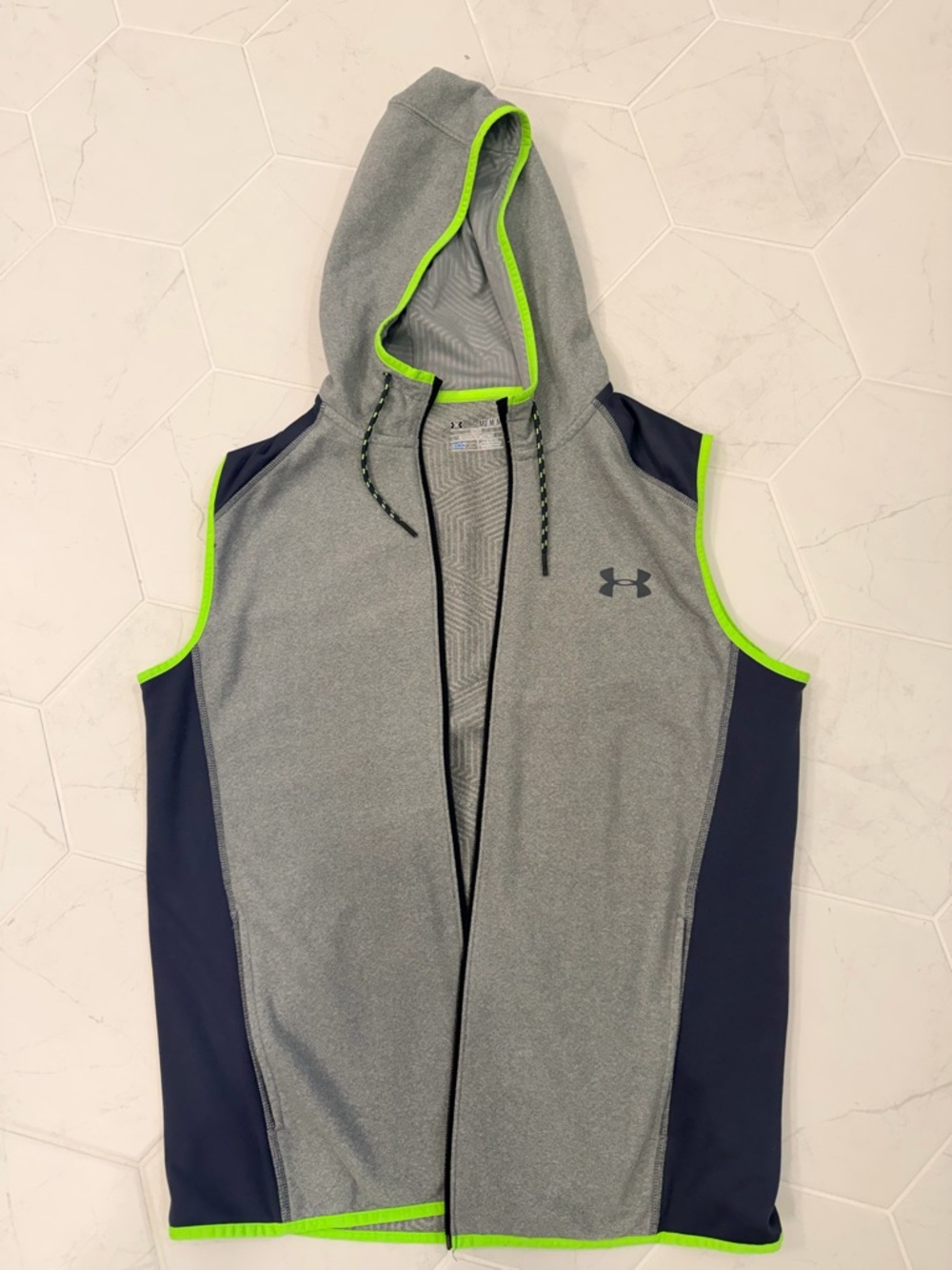 Under Armour Gray Sleeveless Hoodie with Neon Green Trim